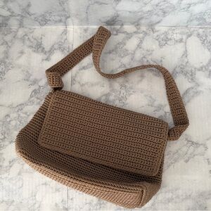The Sak Tan Crochet Shoulder Bag Flap Y2K Boho Classic‎